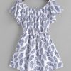 Leaf Print Elastic Waist Wide Leg Romper - White L