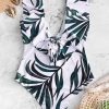 Leaf Print Ruffle Plunging Swimsuit