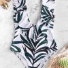 Leaf Print Ruffle Plunging Swimsuit