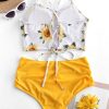 Crisscross Ruched Sunflower Tankini Set