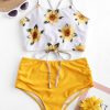 Crisscross Ruched Sunflower Tankini Set