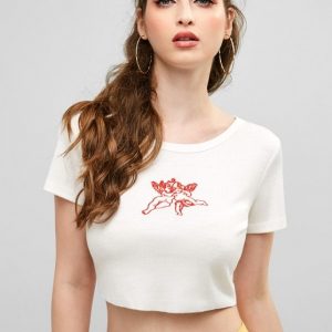 Angel Embroidered Crop Tee