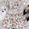 Cherry Print Flounce Smocked Two Piece Set