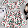 Cherry Print Flounce Smocked Two Piece Set