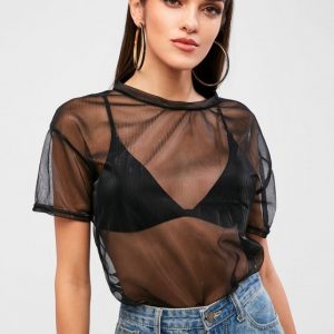 Round Neck See Through Mesh Tee