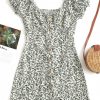 Leaves Print Button Up Mini Dress