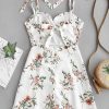 Tied Straps Floral Ruffles Mini Dress - White M