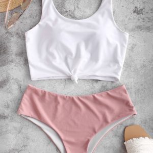 Knotted Color Block Tankini Set