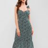 Floral Smocked Tied Straps Tea Dress - Green L