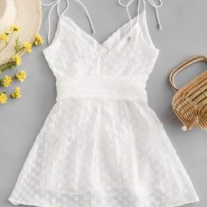 Belted Ruffles Mini Cami Dress - White M