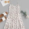 Floral Twisted Flounce Cami Summer Dress - Natural White S