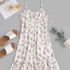 Floral Twisted Flounce Cami Summer Dress - Natural White S