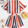 Rainbow Striped Tie Front Two Pieces Suit