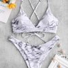 Cross Marble Lace-up Bikini Set - Multi