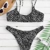 Printed Tie Bralette Bikini Set - Black