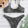 Printed Tie Bralette Bikini Set - Black