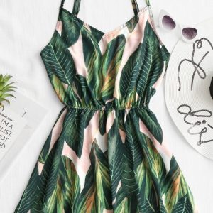 Tropical Leaf Print Cami Cover Up Dress