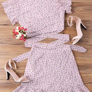 Wrap Top And Skirt Set - Pink L