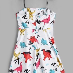 Dinosaur Print Cami Mini Dress - White M