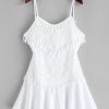 Crochet Panel Tassels A Line Cami Dress - White L