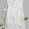 Lace-up Broderie Anglaise Non-slip Strapless Dress - Milk White