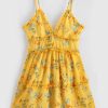 Ruffle Trim Gingham Tiny Floral A Line Cami Dress