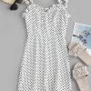 Smocked Polka Dot Ruffle Straps Dress - White M