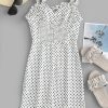 Smocked Polka Dot Ruffle Straps Dress - White M