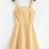 Knotted Back A Line Gingham Dress - Yellow L