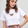 Raw Hem Butterfly Embroidered Cropped Tee