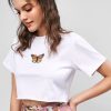 Raw Hem Butterfly Embroidered Cropped Tee