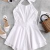 Ruffles Halter Belted Overlay Dress - White Xl