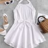 Ruffles Halter Belted Overlay Dress - White Xl