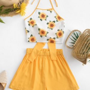 Halter Tied Back Sunflower Two Piece Set