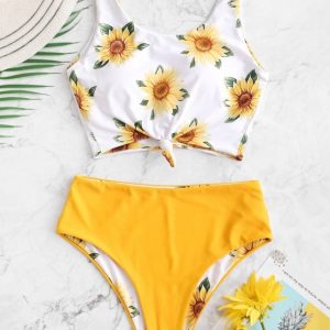 Sunflower Knot Reversible Tankini Swimsuit