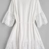 Mesh Panel Broderie Anglaise Tunic Dress - White S