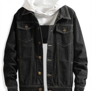 Chest Pocket Solid Color Casual Denim Jacket