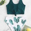 Leaf Print Knot Mix And Match Tankini Swimsuit