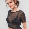 See Thru Shiny Stars Cropped Tee