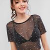 See Thru Shiny Stars Cropped Tee