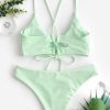 Criss Cross Textured Padded Bikini Swimsuit - Mint Green