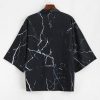 Marble Grain Print Open Front Kimono Cardigan