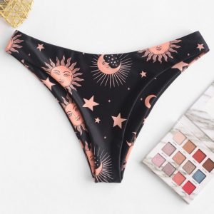 Sun And Moon Print High Leg Bikini Bottom