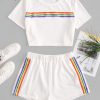 Rainbow Striped Patched Crop Two Pieces Suit