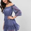 Off Shoulder Ruffle Star Mini Dress - Blue Gray Xl