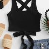 Criss Cross Tied Solid Tank Top