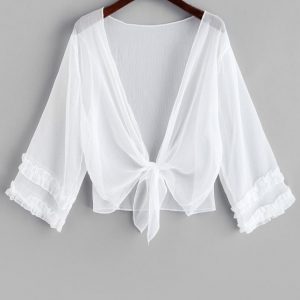 Tie Hem Ruffle Plunging Cover Up