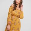 Tassels Tied Back Off Shoulder Floral Dress - Yellow M