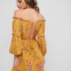 Tassels Tied Back Off Shoulder Floral Dress - Yellow M