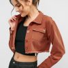 Pockets Frayed Hem Crop Denim Jacket